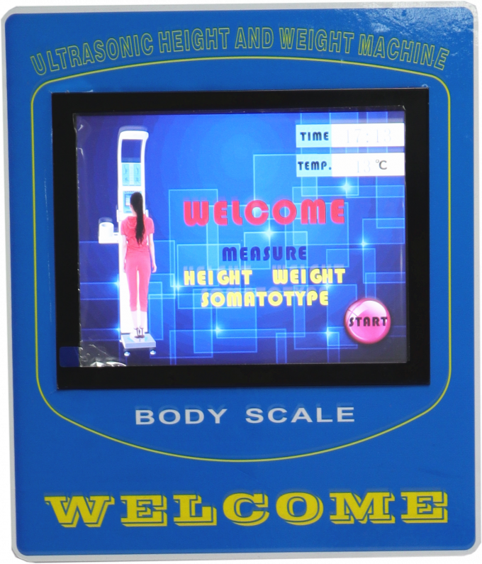 Πτυσσόμενη κλίμακα ύψους και βάρους με τη πίεση του αίματος και την οθόνη διαφήμισης λίπους σώματος LCD/την οθόνη αφής